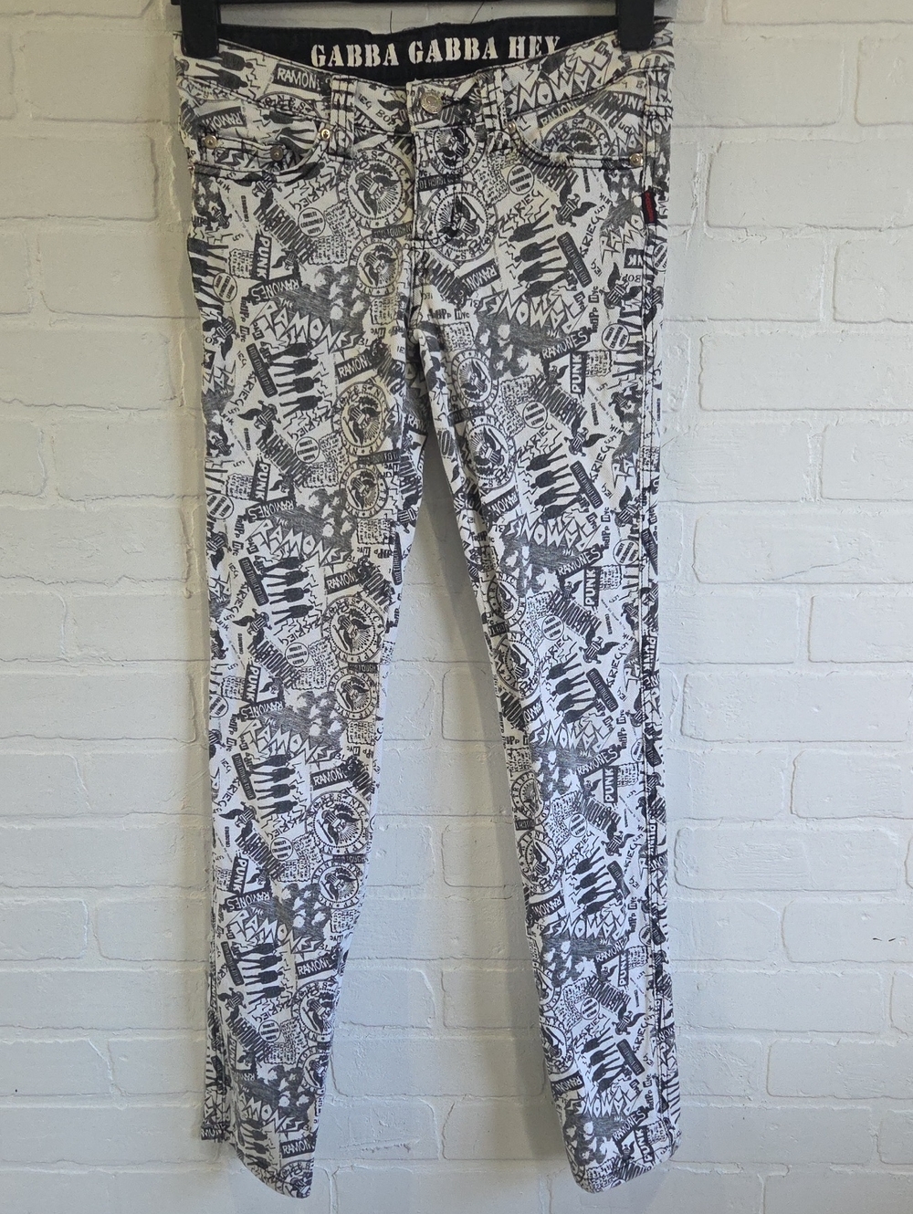 RAMONES Gabba Gabba Hey Black & White Graphic Skinny Jeans